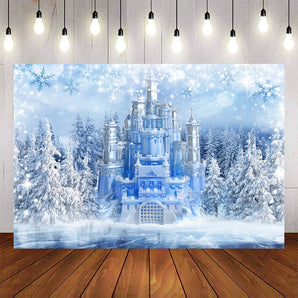 Mocsicka Crystal Castle and Snowflakes Happy Birthday Backdrop-Mocsicka Party