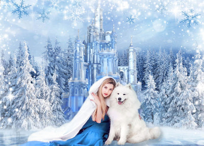 Mocsicka Crystal Castle and Snowflakes Happy Birthday Background-Mocsicka Party