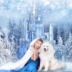Mocsicka Crystal Castle and Snowflakes Happy Birthday Background-Mocsicka Party