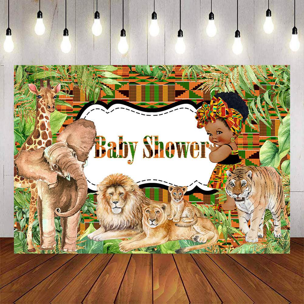 Mocsicka Tropical Jungle Wildlife anf Little Girl Baby Shower Backdrop-Mocsicka Party