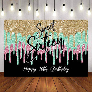 Mocsicka Sweet Sixteen Glowing Dots Happy Birthday Backdrop-Mocsicka Party