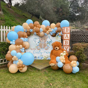 Mocsicka Little Bear and Blue Flowers Baby Shower Backdrop-Mocsicka Party