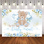 Mocsicka Little Bear and Blue Flowers Baby Shower Backdrop