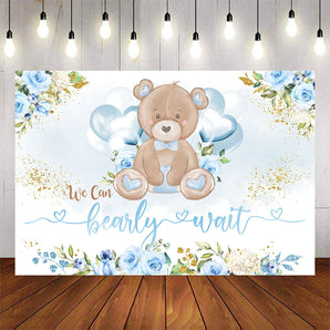 Mocsicka Little Bear and Blue Flowers Baby Shower Backdrop