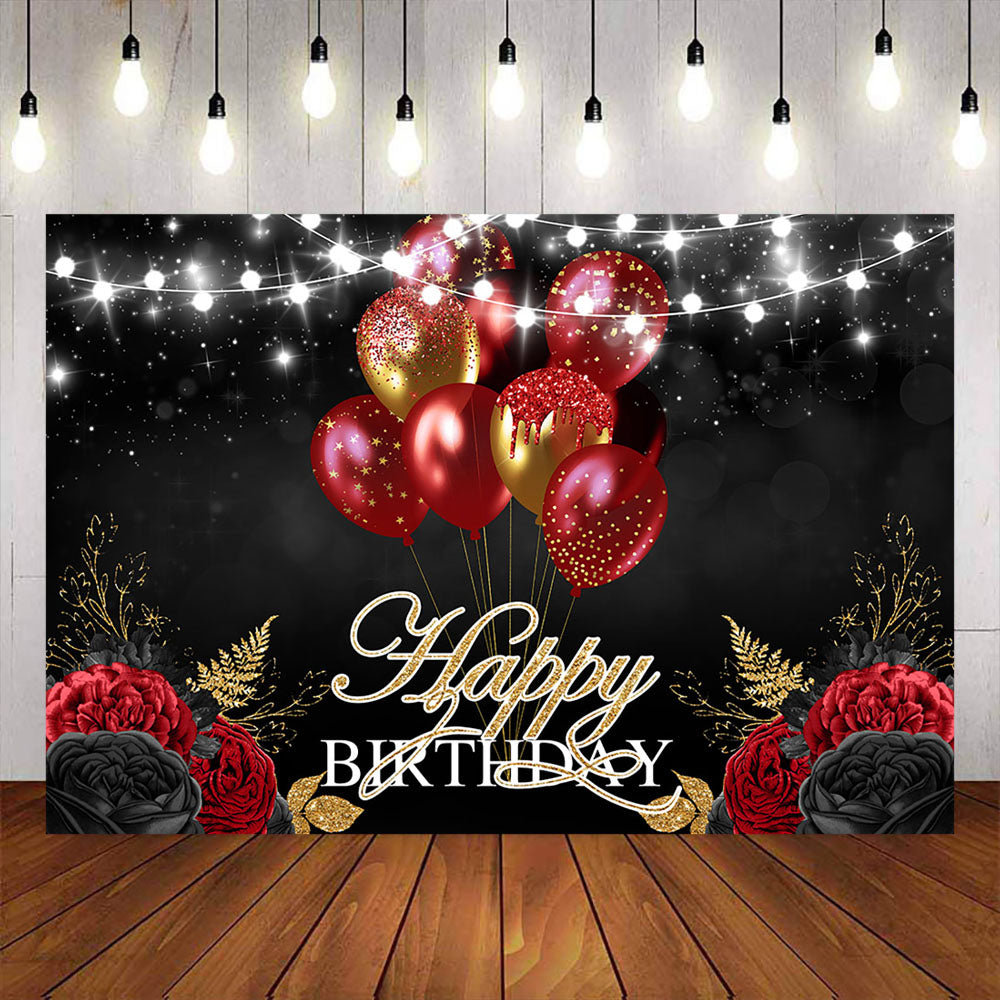 Mocsicka Black and Red Flowers and Balloons Birthday Background-Mocsicka Party