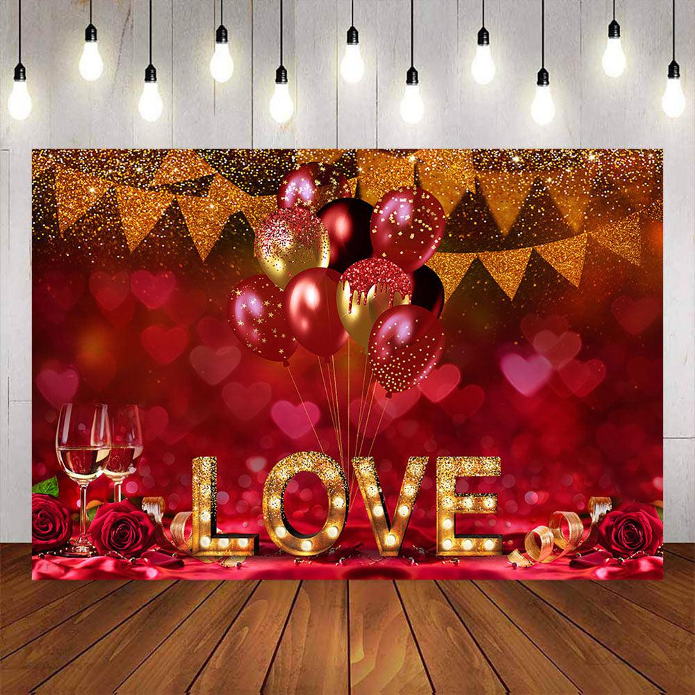 Mocsicka Red and Golden Balloons Valentine's Day Backdrop-Mocsicka Party