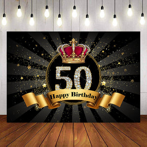 Mocsicka Diamonds Fifty and Crown Happy Birthday Backdrop-Mocsicka Party