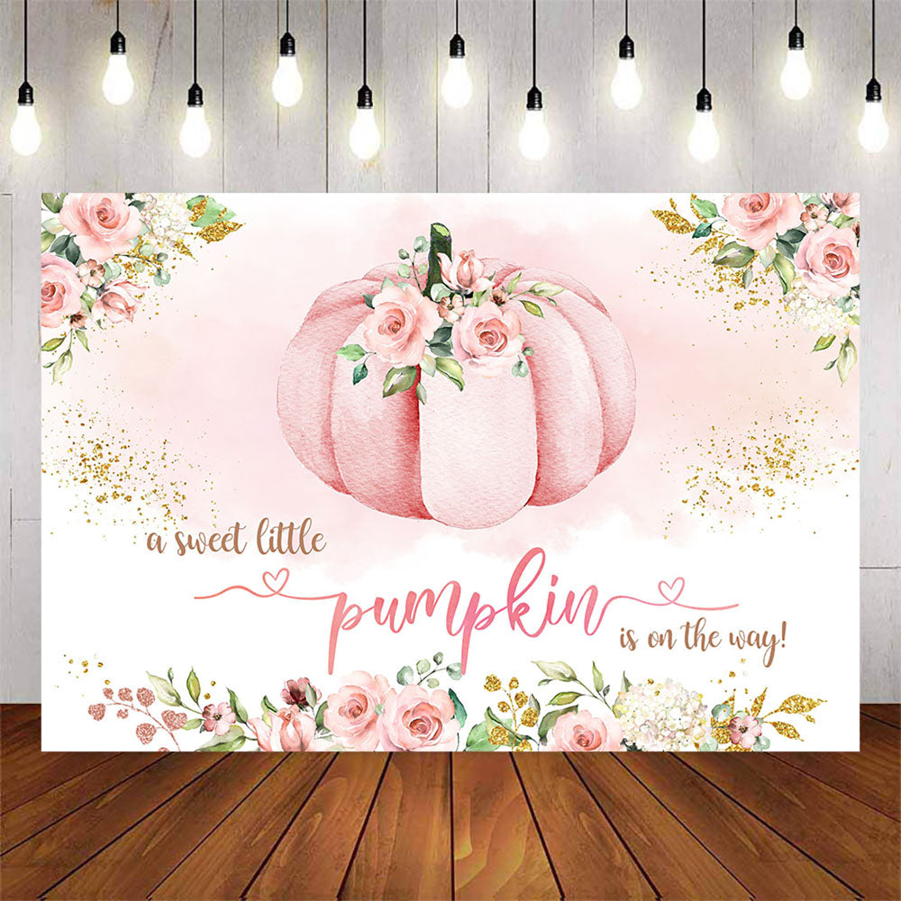 Mocsicka Pink Pumpkin and Flowers Baby Shower Backdrop-Mocsicka Party