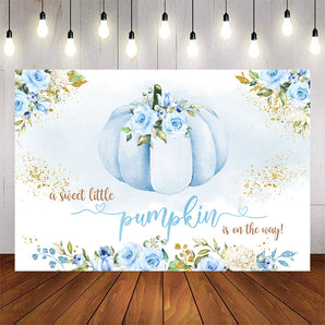 Mocsicka Blue Pumpkin and Flowers Baby Shower Backdrop-Mocsicka Party
