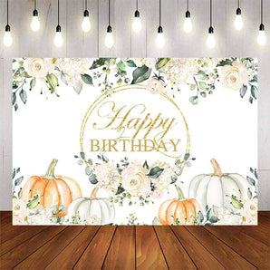 Mocsicka Little Pumpkin and Flowers Happy Birthday Backdrop-Mocsicka Party
