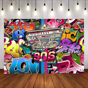 Mocsicka Back to the 90s Backdrop Graffiti Style Hip Hop Theme Party Decor