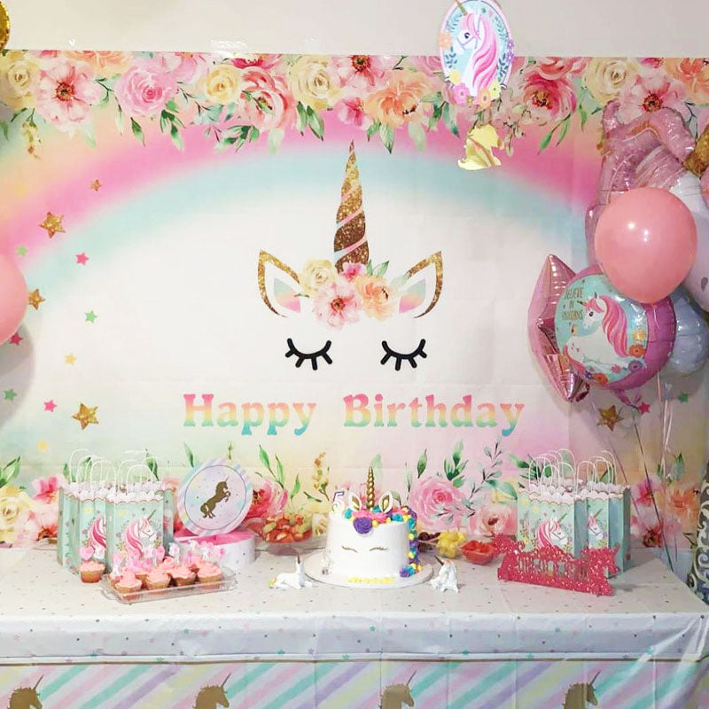 Mocsicka Rainbow Unicorn Birthday Party Supplies Twinkle Little Star Backdrops-Mocsicka Party
