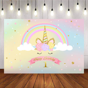 Mocsicka Unicorn 1st Birthday Party Banners Rainbow Colored Dots Photo Prop-Mocsicka Party