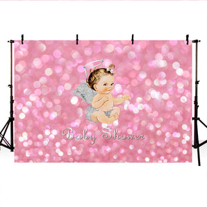 Mocsicka Sliver Angel Wings Royal Baby Shower Glitter Lights Photo Background