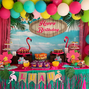 Mocsicka Flamingo Birthday Party Backdrop Summer Beach Blue Sky Background-Mocsicka Party