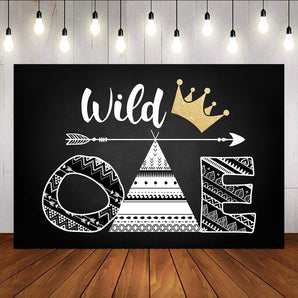 Mocsicka Wild One Backdrop Golden Crown First Birthday Photo Background-Mocsicka Party