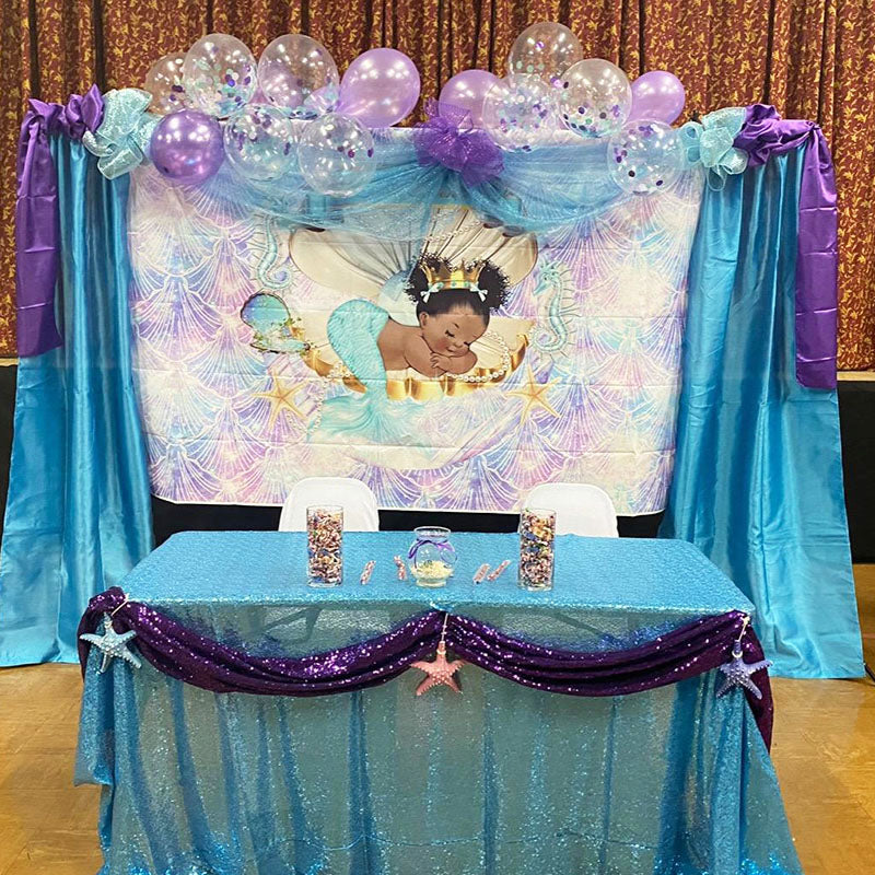 Mocsicka Little Mermaid Princess Baby Shower Backdrop Glitter Shell Photo Props-Mocsicka Party