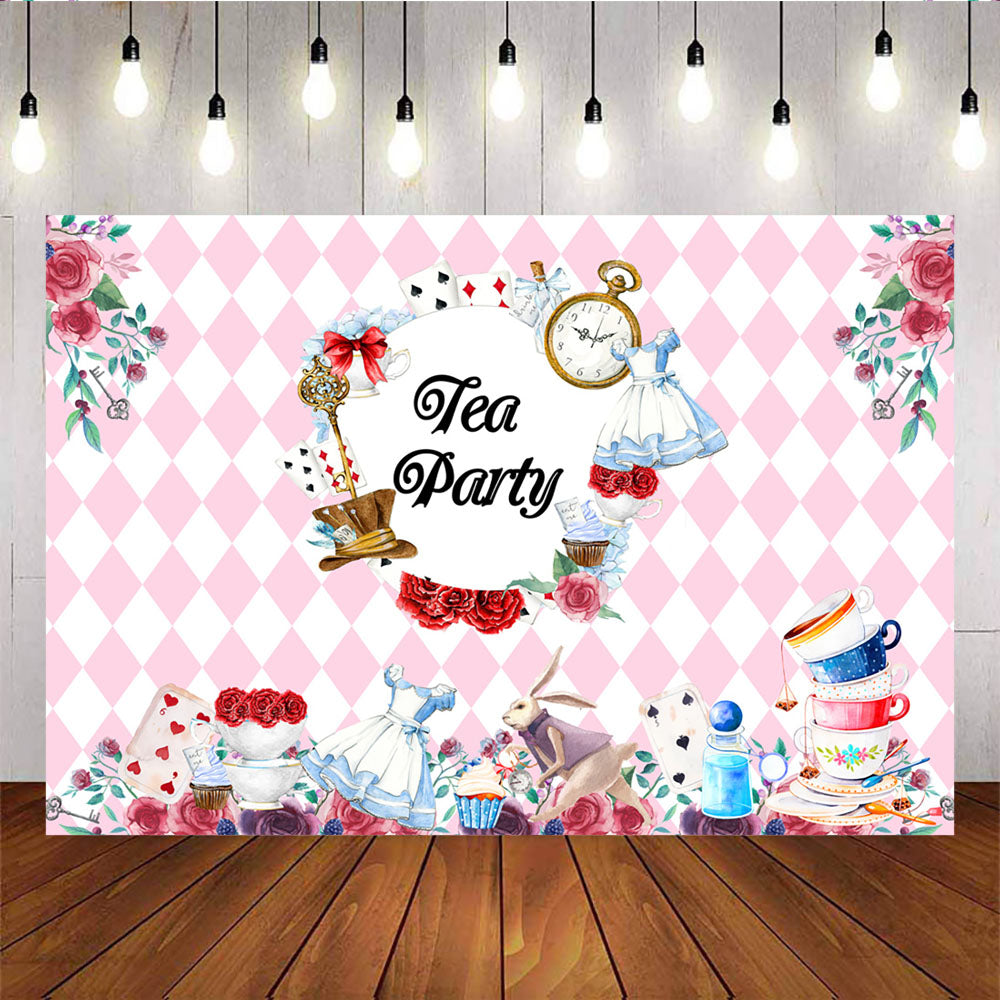 Mocsicka Tea Party Backdrop Red Rose Dessert Table and Kettle Cup Decorate Props-Mocsicka Party