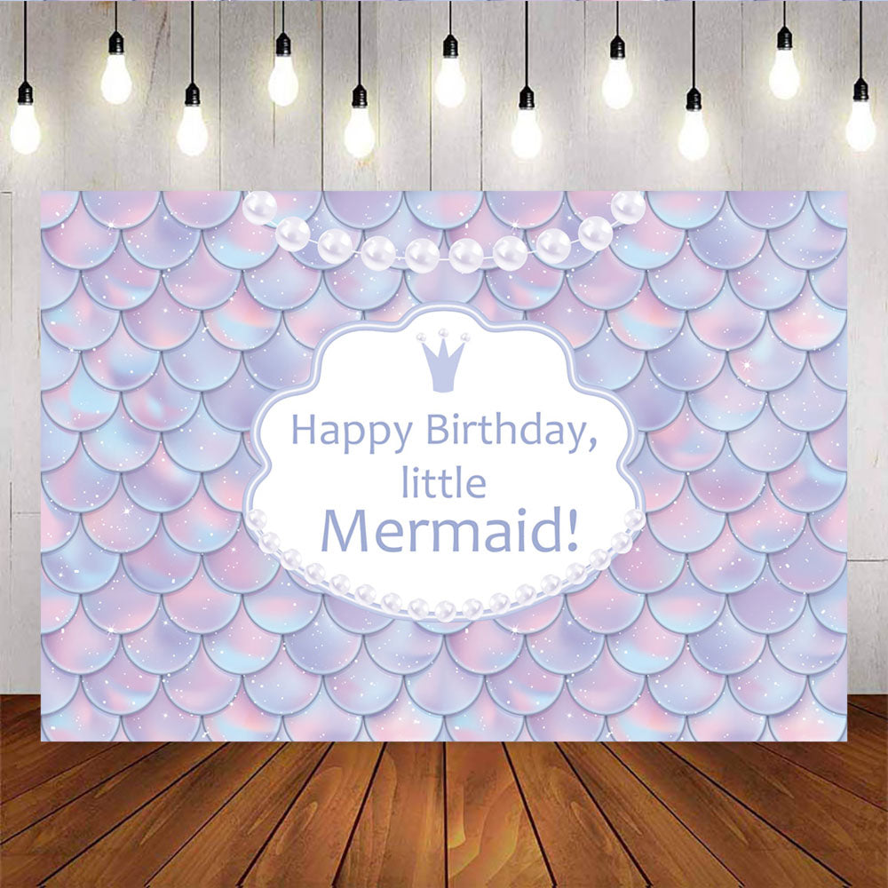 Mocsicka Happy Birthday Little Mermaid Background Fish Scale Glare Pearls Backdrop-Mocsicka Party