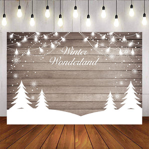 Mocsicka Winter Onederland Baby Shower Back Drop Snowflakes Pine Wooden Floor Background-Mocsicka Party