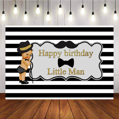 Mocsicka Happy Birthday Little Gentleman Backdrop Black Stripes Party Decor-Mocsicka Party