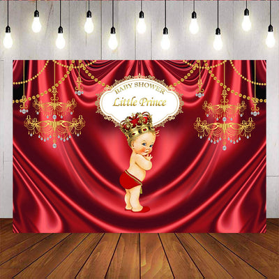 Mocsicka Little Royal Prince Golden Crown Red Curtain Baby Shower Back Drops-Mocsicka Party