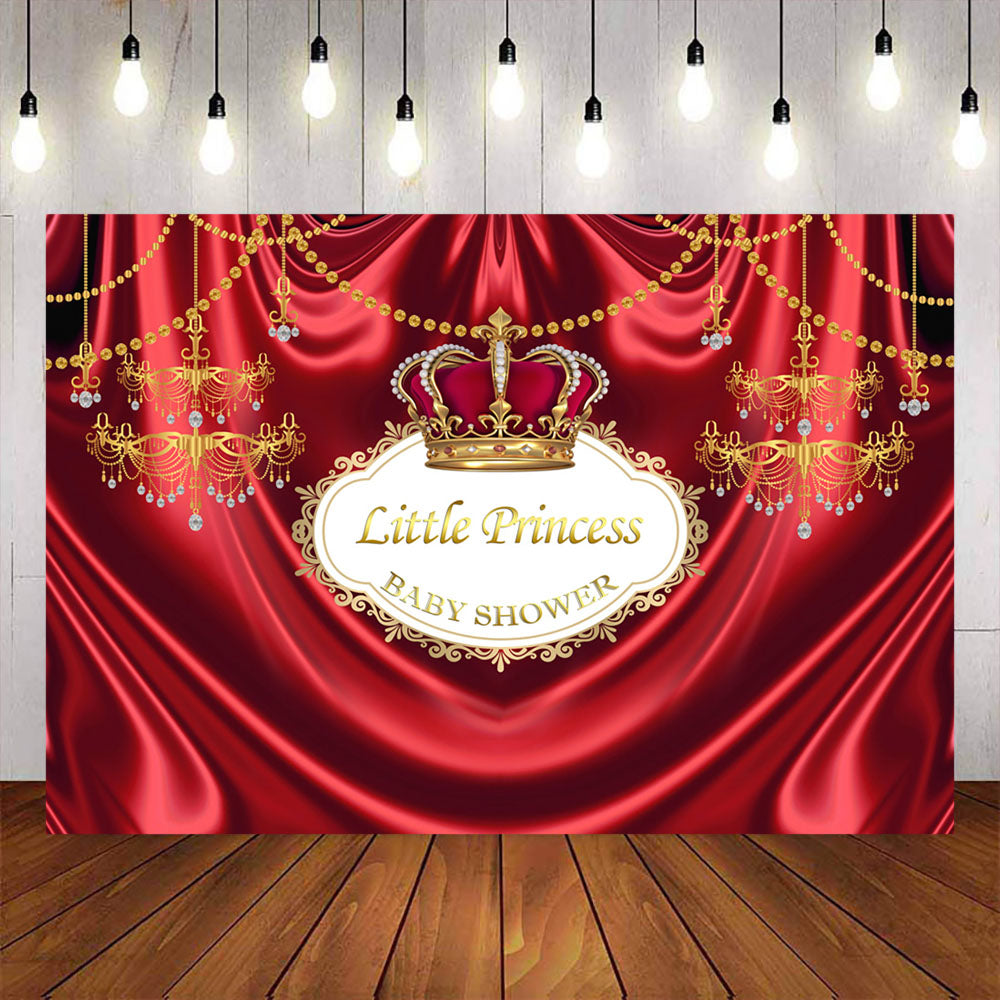 Mocsicka Little princess Red Gold Crown Baby Shower Decor Background-Mocsicka Party