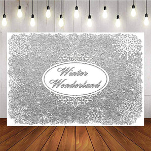Mocsicka Winter Onederland Backdrop Silver White Snowflakes Baby Shower Party Props-Mocsicka Party