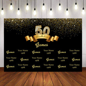 Mocsicka Happy 50th Birthday Backdrop Gold Dots Step and Repeat Decor Props-Mocsicka Party