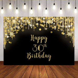 Mocsicka Happy 30th Birthday Party Decoration Black and Gold Dots Backdrops