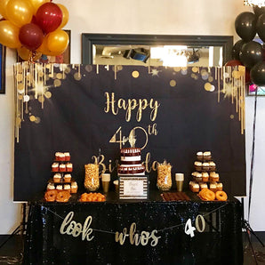 Mocsicka Happy 30th Birthday Party Decoration Black and Gold Dots Backdrops-Mocsicka Party