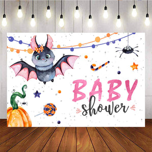 Mocsicka Halloween Theme Baby Shower Party Prop Pumpkin Bat and Spiders Backdrop-Mocsicka Party