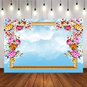 Mocsicka Wedding Background Frame Flowers Blue Sky and Clouds Photo Backdrop-Mocsicka Party