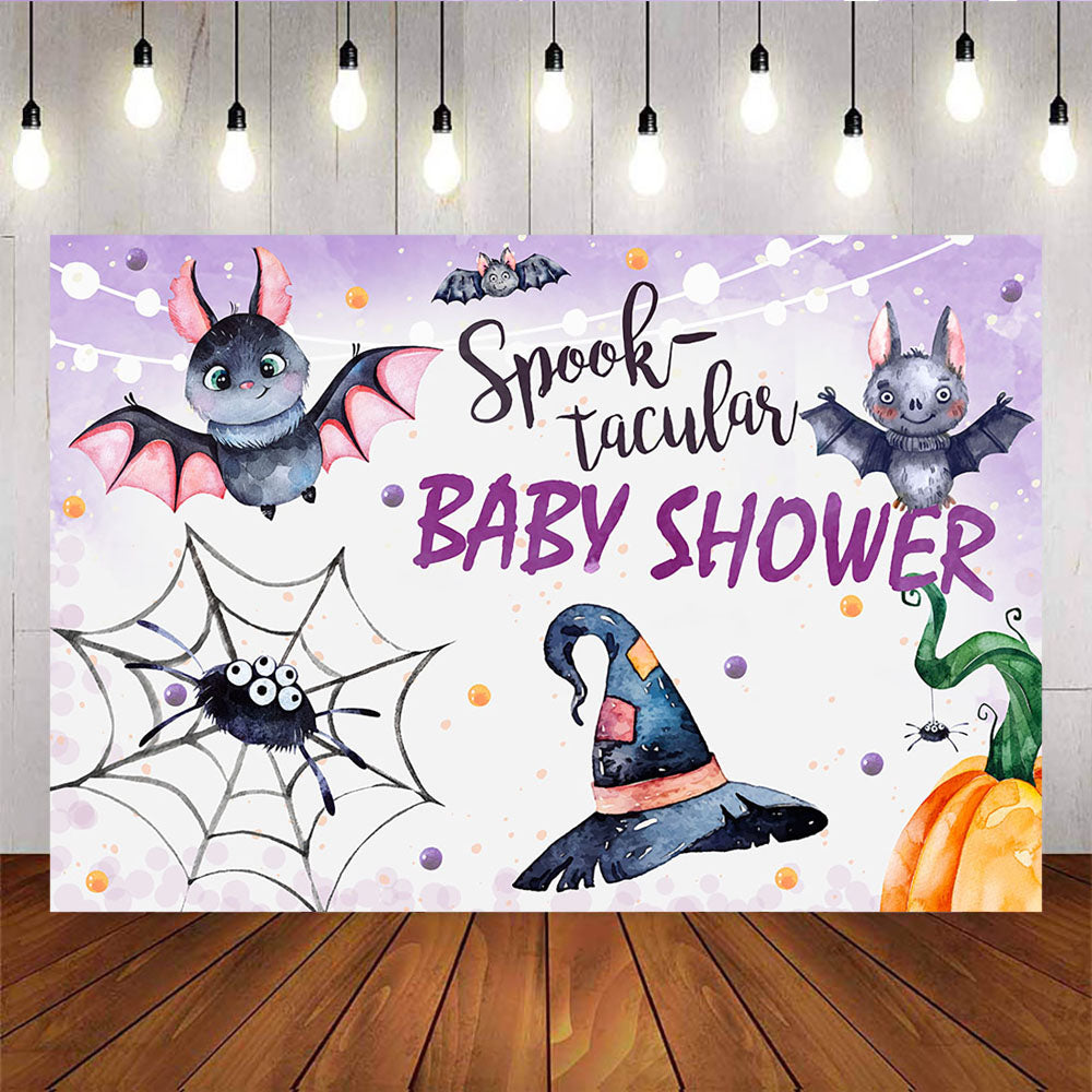 Mocsicka Pumpkin Bat and Spiders Background Custom Baby Shower Backdrop-Mocsicka Party