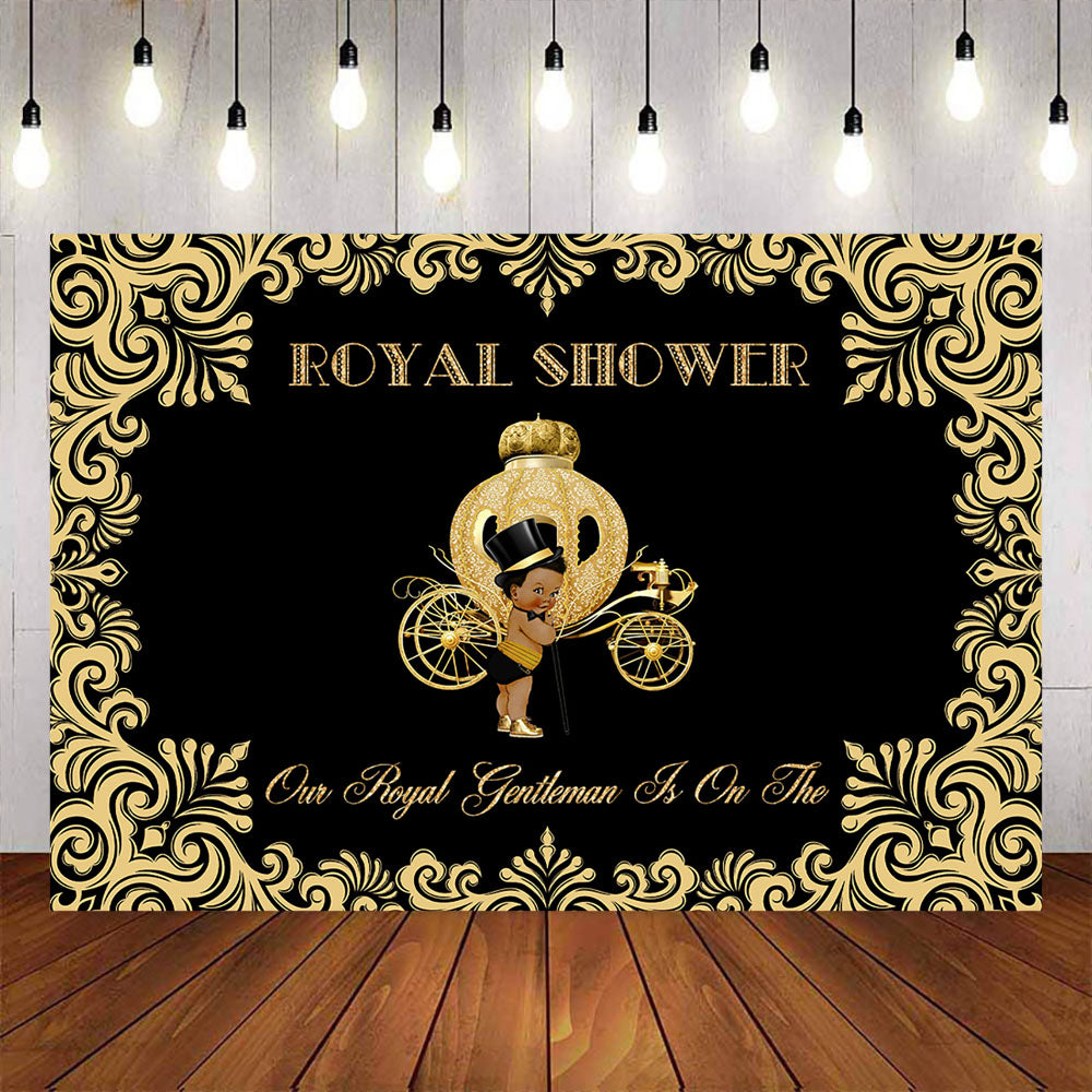 Mocsicka Royal Gentleman gold Pumpkin Carriage Baby Shower Background-Mocsicka Party
