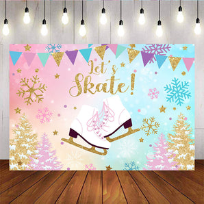 Mocsicka Let's Skating Party Backdrop Roller Skates Golden Snowflake Photo Background-Mocsicka Party