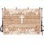 Mocsicka Baptism Celebration Backdrop Wooden Floor Lace Flowers and Cross Photo Background