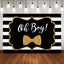 Mocsicka Oh Boy Baby Shower Background Golden Bow Black White Stripes Photo Banners-Mocsicka Party