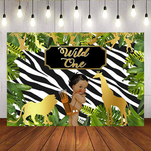 Mocsicka Wild One Golden Animals and Plam Leaves 1st Birthday Party Backdrops-Mocsicka Party