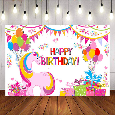 Mocsicka Colorful Unicorn Little Stars and Balloons Gifts Happy Kids Birthday Backdrops-Mocsicka Party