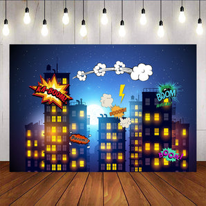 Mocsicka City Night Buildings Boom Clouds Birthday Party Props-Mocsicka Party