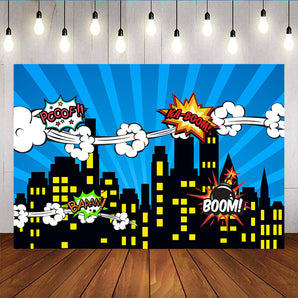 Mocsicka Boom Clouds Kids Birthday Back Ground Building City Night Buildings Photo Prop-Mocsicka Party