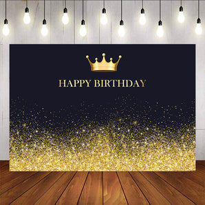 Mocsicka Golden Crown Shining Gold Dots Happy Birthday Party Back Drops-Mocsicka Party