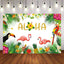 Mocsicka Golden Aloha Pink Flamingo Backdrop Hawaii Floral Birthday Background-Mocsicka Party