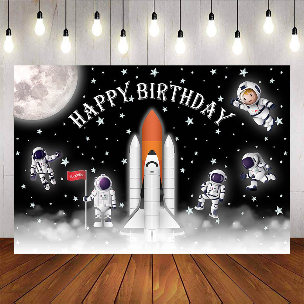 Mocsicka Astronaut Rocket Landing on the Moon Happy Birthday Party Back Drops-Mocsicka Party