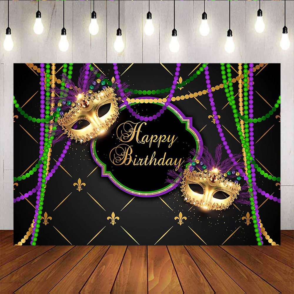 Mocsicka Happy Birthday Party Supplies Gold Mask Pearls and Grid Back Drops-Mocsicka Party
