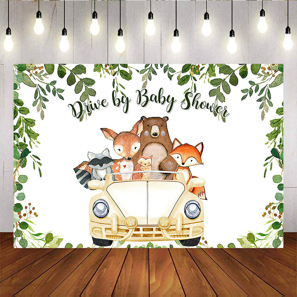 Mocsicka Drive By Baby Shower Background Retro Car Wild Animals and Forest Backdrops-Mocsicka Party