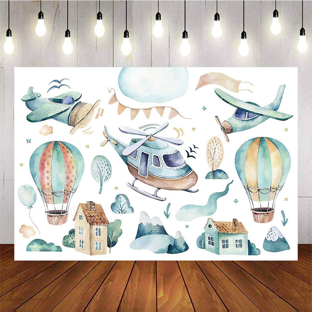 Mocsicka Adventure Theme Birthday Party Props Hot Air Balloon and Helicopter Backdrops-Mocsicka Party