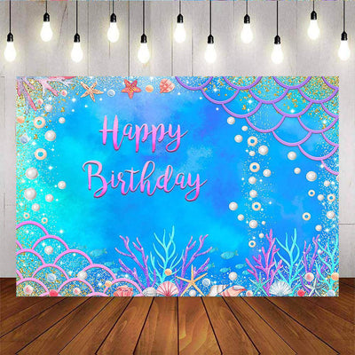 Mocsicka Undersea Mermaid and Pearls Aquatic Happy Birthday Background-Mocsicka Party