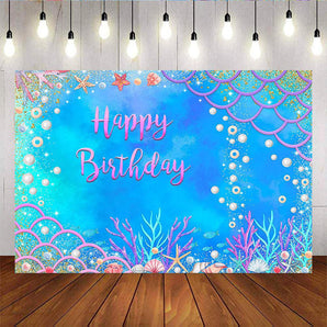 Mocsicka Undersea Mermaid and Pearls Aquatic Happy Birthday Background-Mocsicka Party